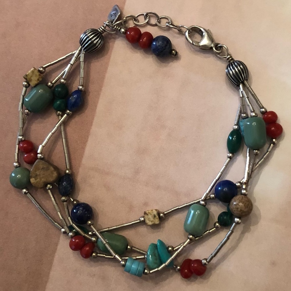 Silpada Sterling Silver Lapis Turquoise Picture Jasper Coral Bracelet B0788 - Picture 15 of 16